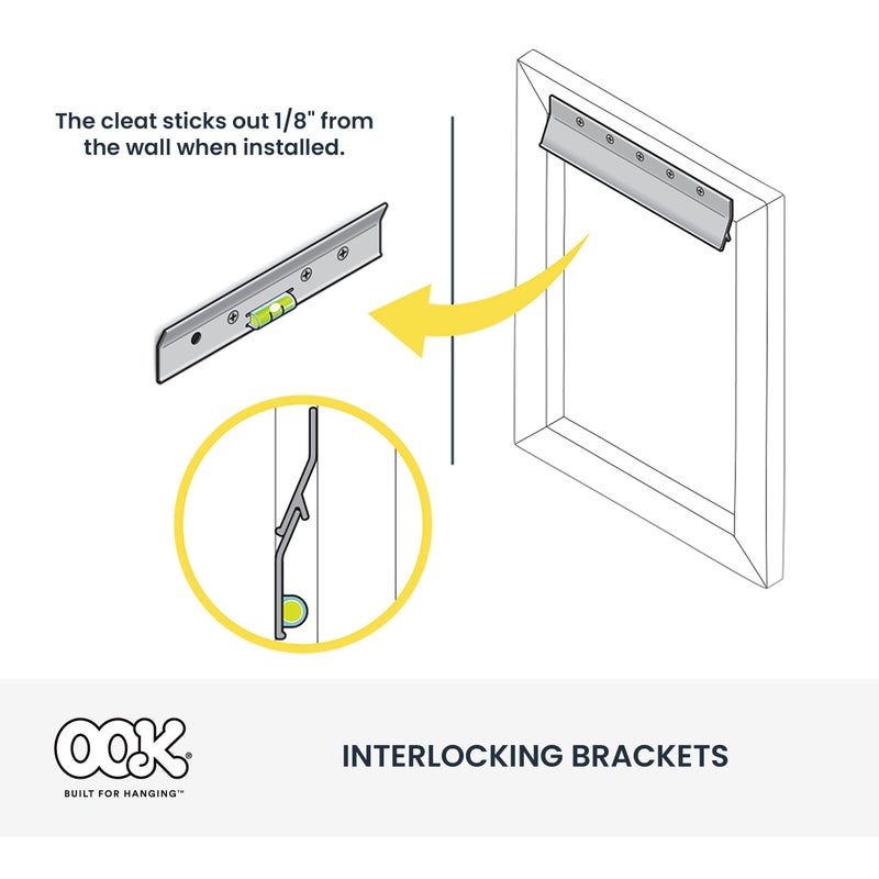 OOK French Cleat, Picture and Mirror Hanger with Hardware, 100lb, Aluminum, 533208 - Image 5